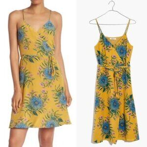 Madewell silk yellow floral wrap dress